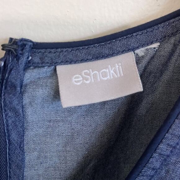 Eshakti Floral Embroidered Boho Sheath Dress Size XL Chambray Denim Cotton India - Picture 7 of 7